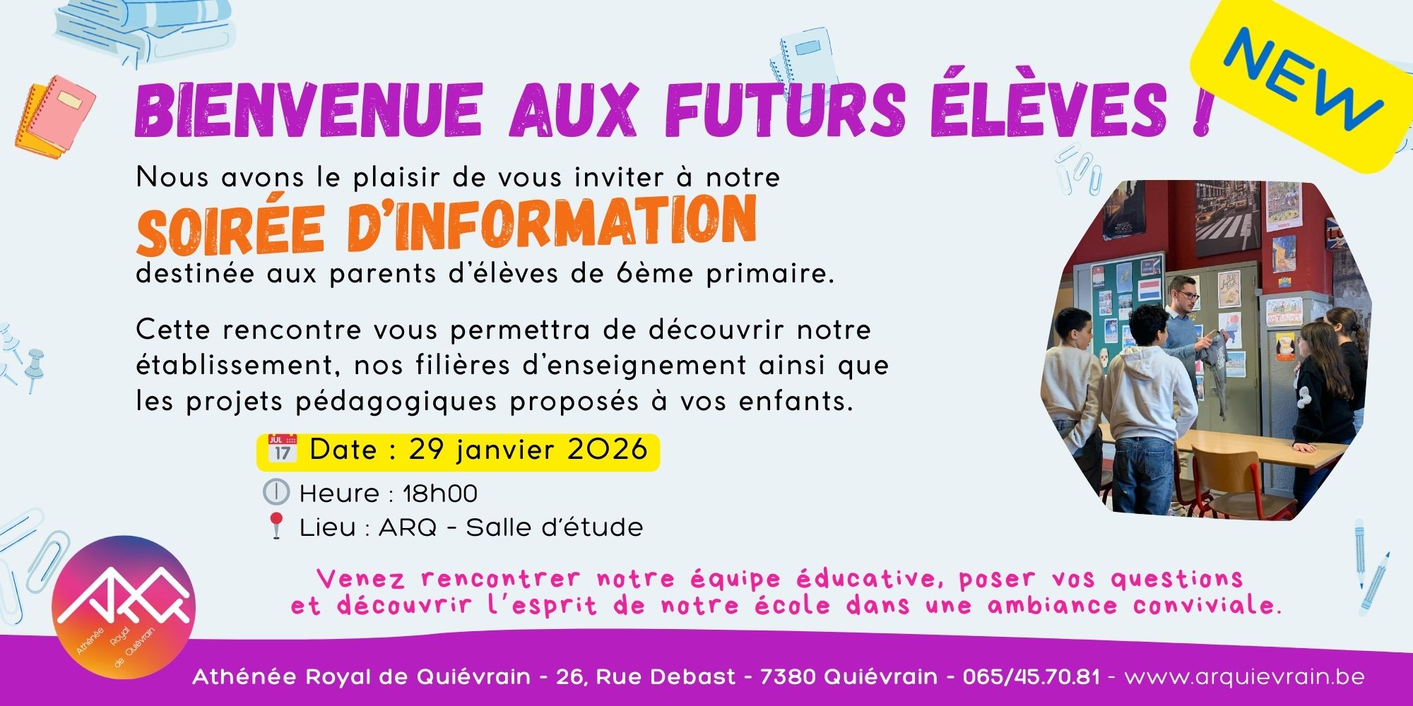 Soirée d’information – Parents de 6e primaire (29 janvier 2026)